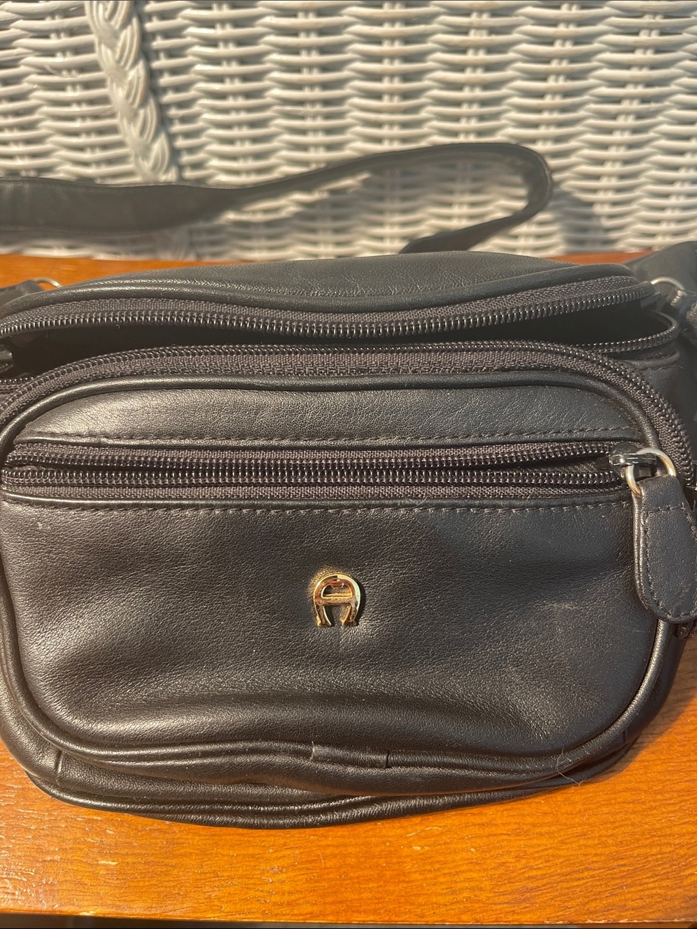 Etienne Aigner Black Leather Belt Bag with Gold Logo Fanny Pack - Picture 11 of 13